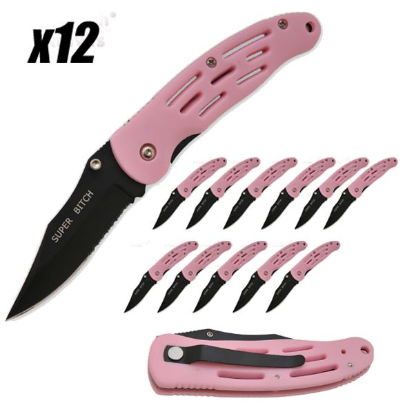 Bundle Dz. 8.5 Inch Large Police Tech Cut Out Knife - Pink