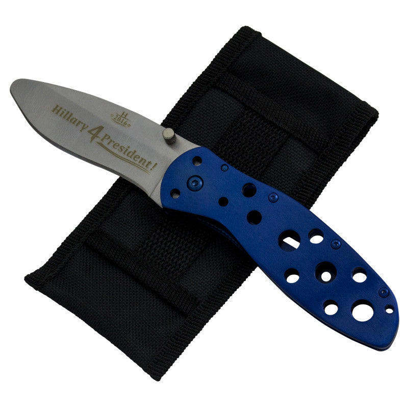Hillary 4 President Shredder Trigger Action Knife - Blue, , Panther Trading Company- Panther Wholesale