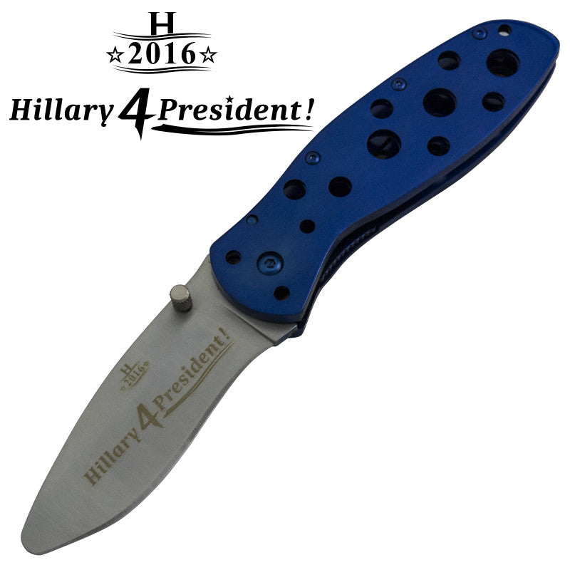 Hillary 4 President Shredder Trigger Action Knife - Blue, , Panther Trading Company- Panther Wholesale