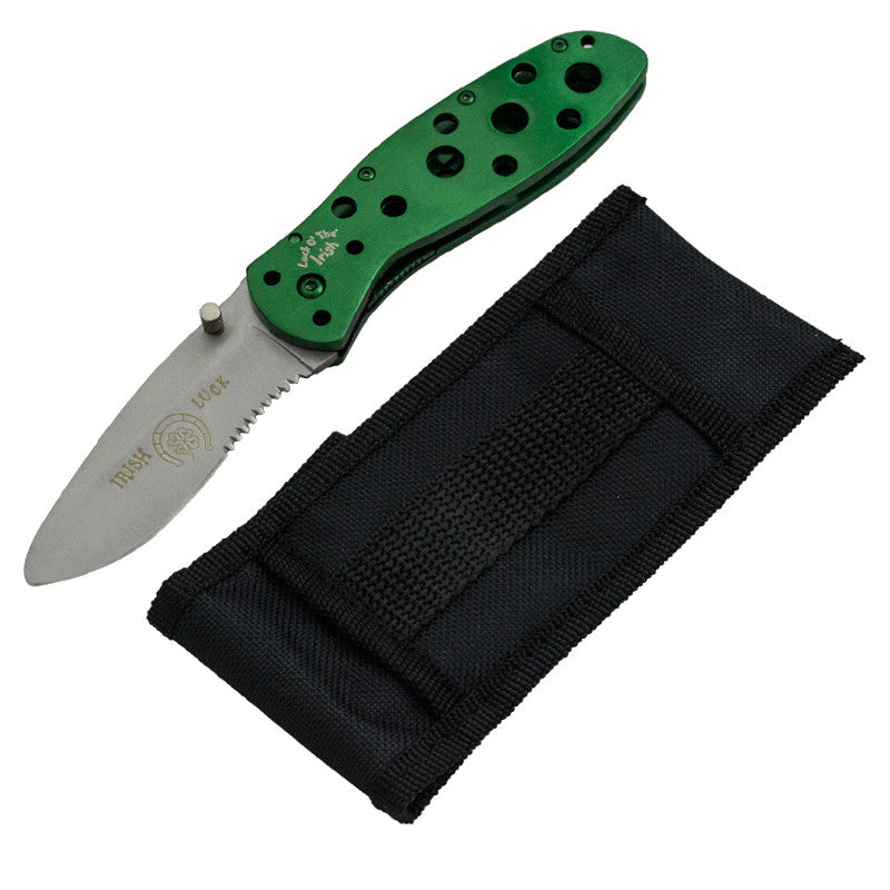 Luck O' The Irish Trigger Action Knife  Green, , Panther Trading Company- Panther Wholesale