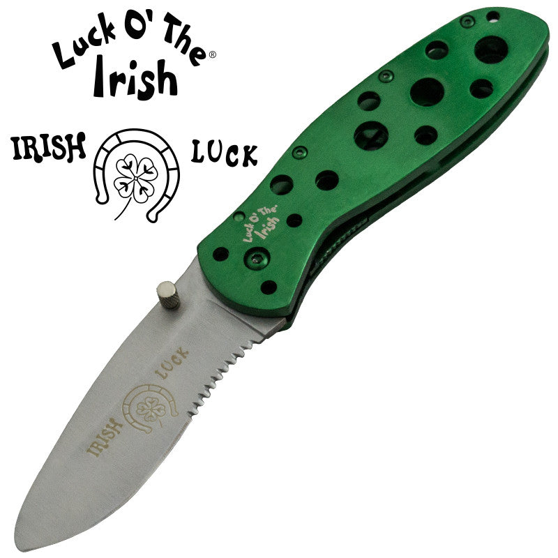 Luck O' The Irish Trigger Action Knife  Green, , Panther Trading Company- Panther Wholesale