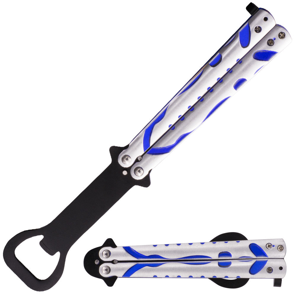 8.5 Inch Bartender Butterfly Folder (Silver, Black, Blue), , Panther Trading Company- Panther Wholesale