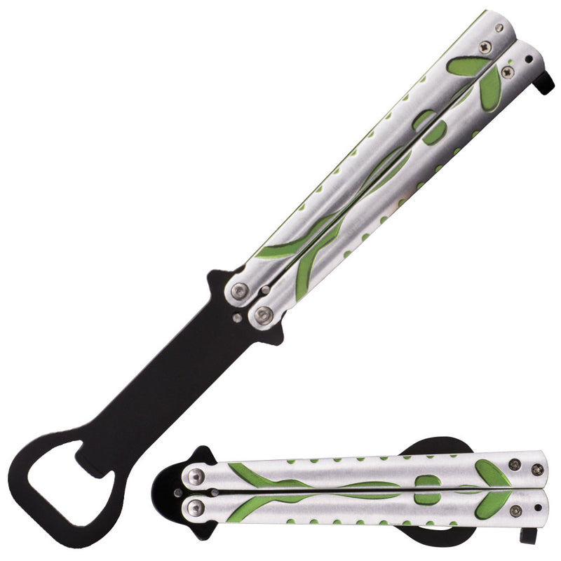 8.5 Inch Bartender Butterfly Folder (Silver, Black, Green), , Panther Trading Company- Panther Wholesale