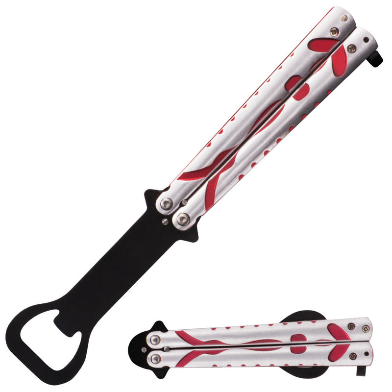 8.5 Inch Bartender Butterfly Folder (Silver, Black, Red), , Panther Trading Company- Panther Wholesale