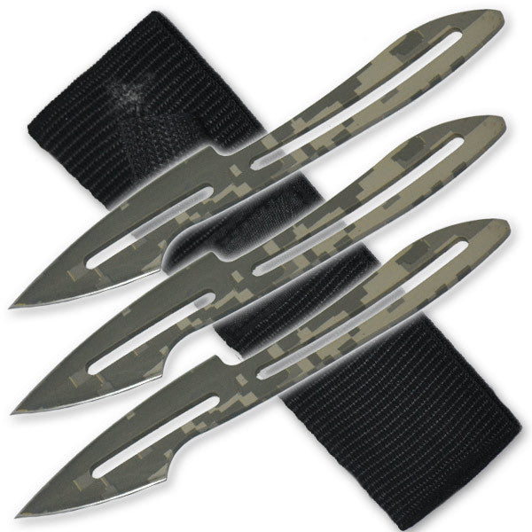 THREE 6 Inch Tiger Throwing Knives - Camo 2, , Panther Trading Company- Panther Wholesale