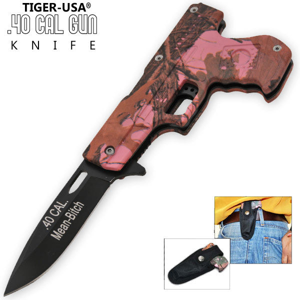 8 Inch Trigger Action .40 Cal. Pistol Knife - Camo 8 (Mean Bitch)-W/ Sheath, , Panther Trading Company- Panther Wholesale