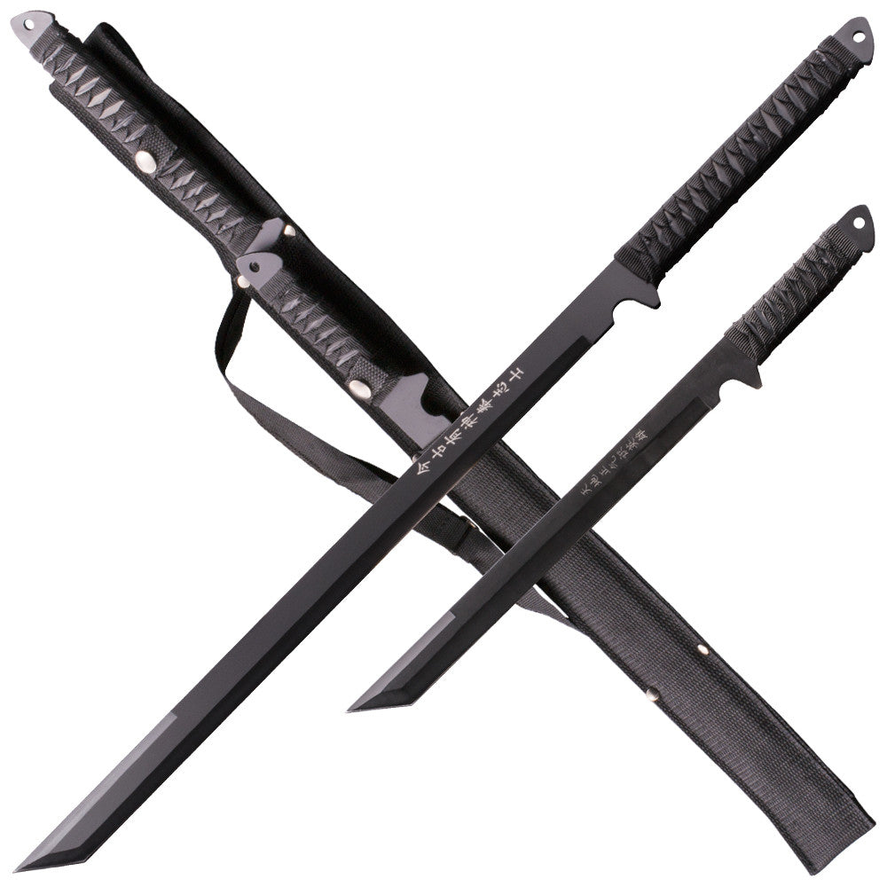 Black Ninja 2 Piece Sword Set with Black Sheath (Tanto Blades), , Panther Trading Company- Panther Wholesale