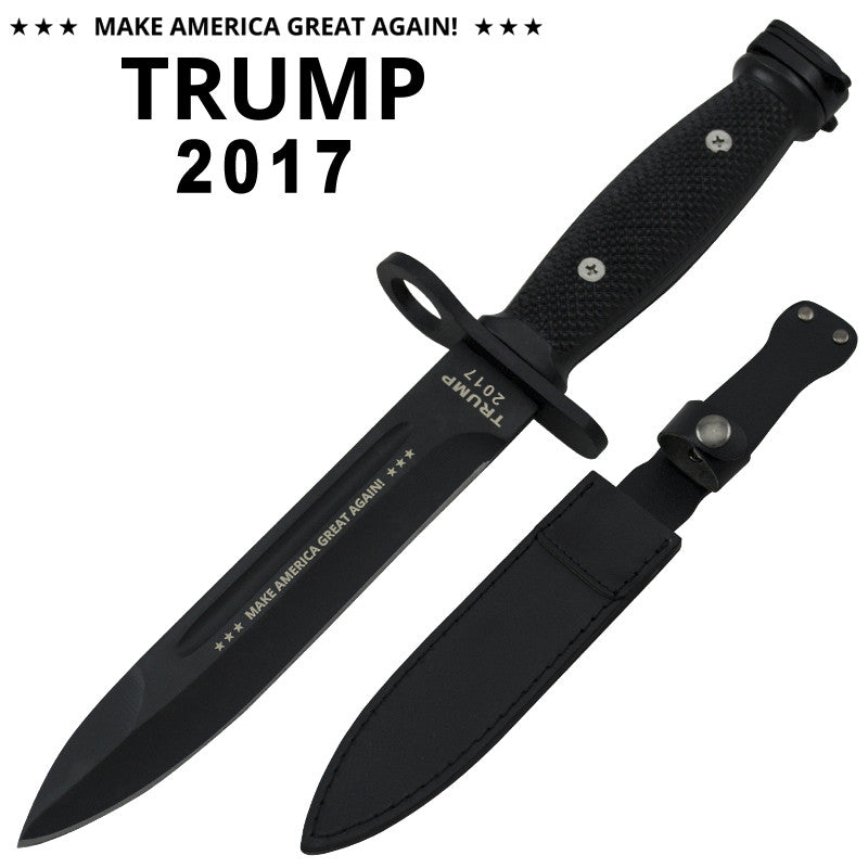 Make America Great Again! 12 Inch Bayonet With Leather Sheath - Black, , Panther Trading Company- Panther Wholesale