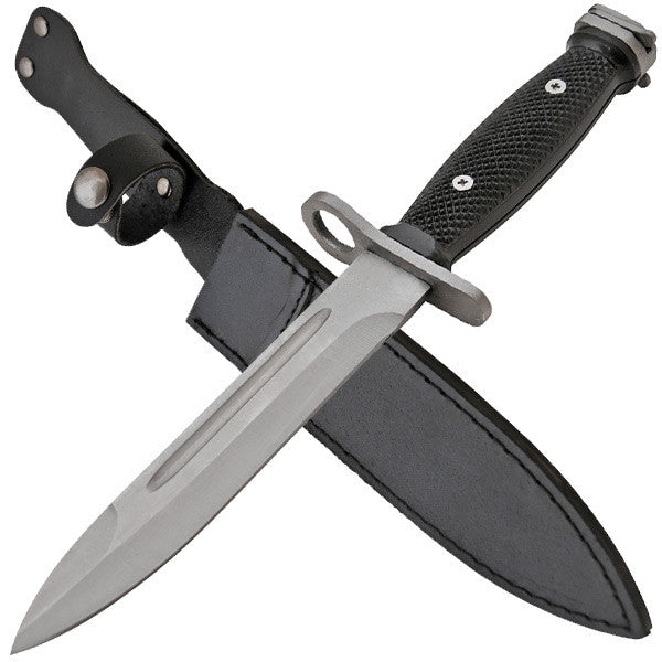 12 Inch War Time Bayonet With Leather Sheath - Silver, , Panther Trading Company- Panther Wholesale