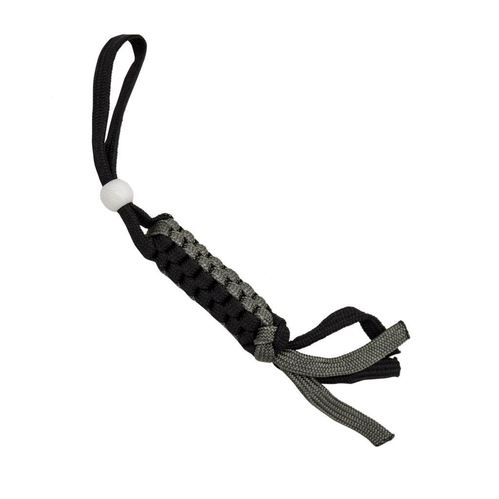 Scoubidou Paracord Keychain Black and Silver with White Bead