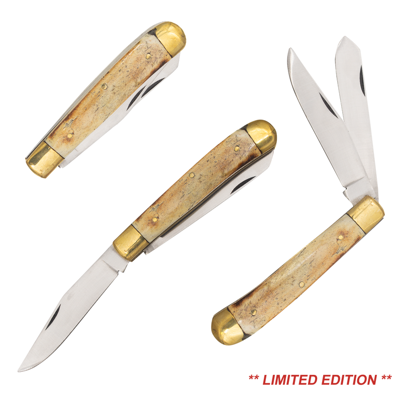 7.5 inch Pocket Knife- with 2 Stainless Steel blades- Burnt Bone Handle