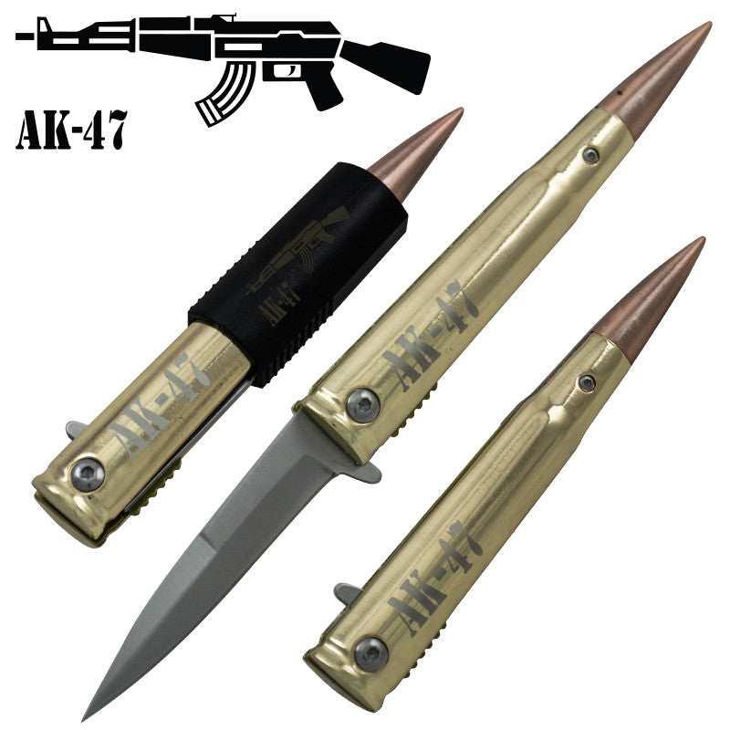 AK-47 .50 Cal Trigger ActionBullet Knife with Removable Pocket Clip, , Panther Trading Company- Panther Wholesale