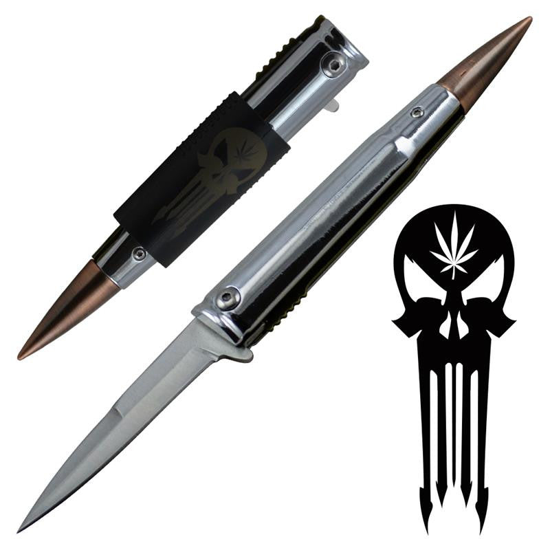 Skull .50 Cal Trigger ActionBullet Knife with Removable Pocket Clip, , Panther Trading Company- Panther Wholesale