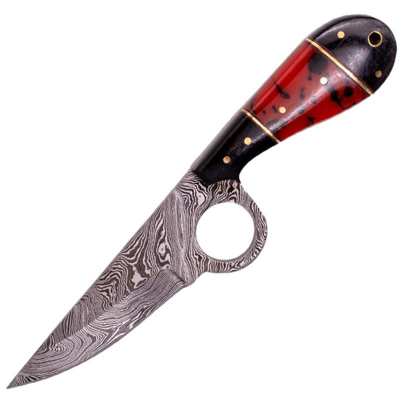 9'' FULL TANG REAL DAMASCUS HUNTING KNIFE RESIN AND MICARTA HANDLE RED