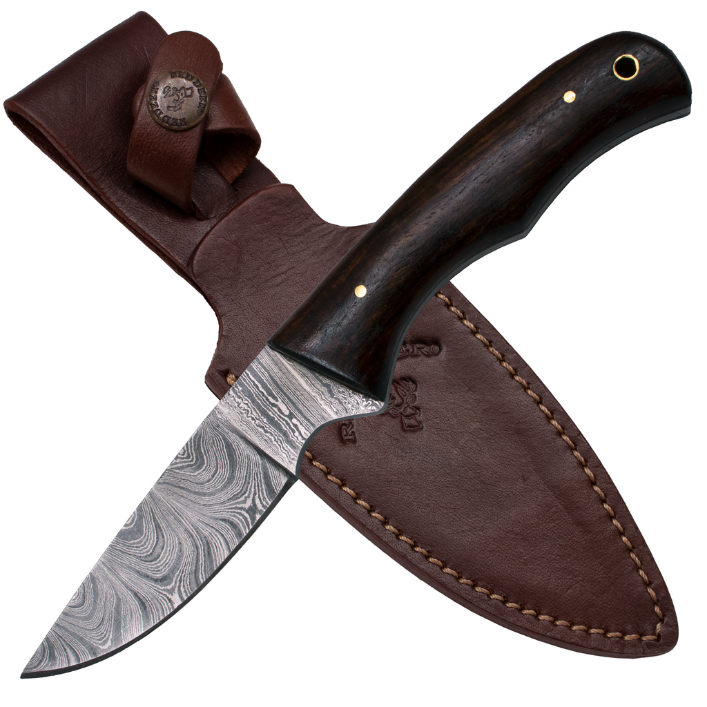 9" Full Tang Damascus Steel Hunting Knife Wood Handle