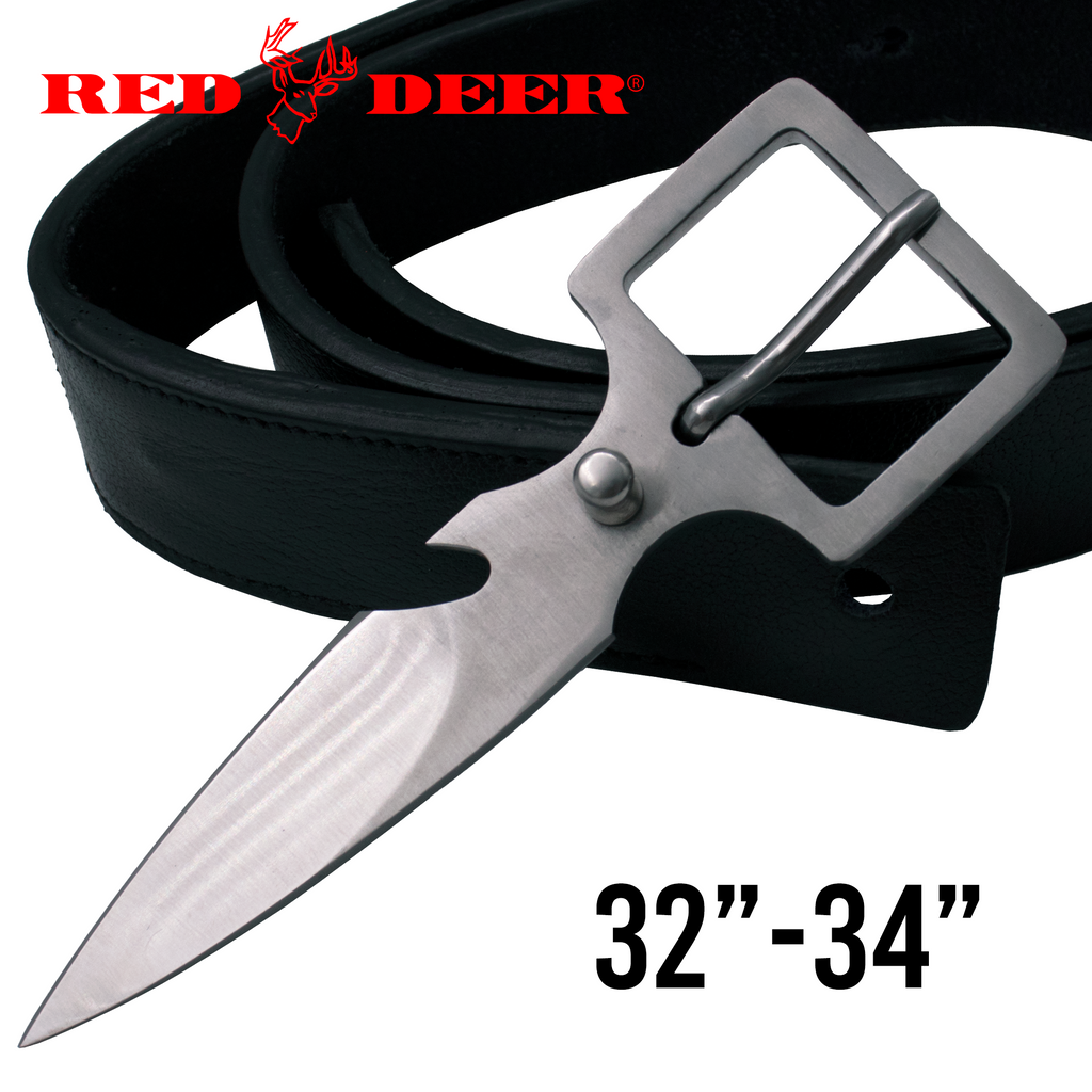 Belt Buckle Hidden Knife Genuine Leather Belt 32"-34"
