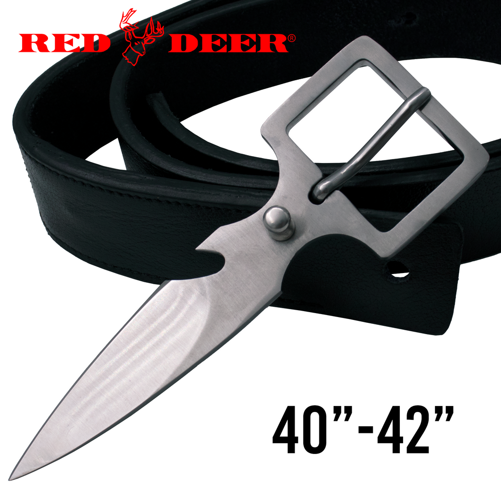 Belt Buckle Hidden Knife Genuine Leather Belt 40"-42"