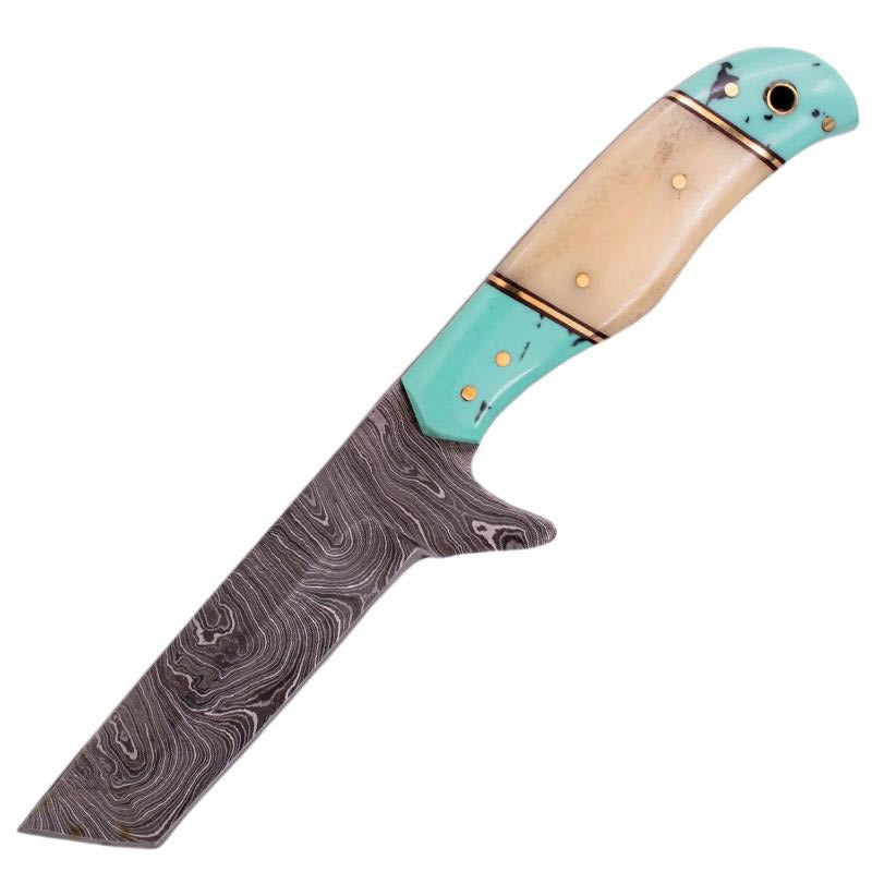 9'' FULL TANG REAL DAMASCUS HUNTING KNIFE BONE HANDLE