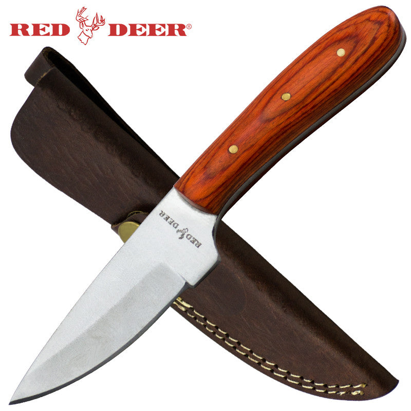 7 in Red Deer Hunting Knife with Orange Pakka Wood Handle, , Panther Trading Company- Panther Wholesale