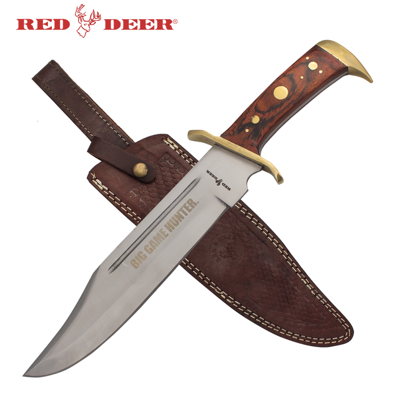 BIG GAME HUNTER® 16.5 in Red Deer Hunting Knife with Brown Leather Sheath, , Panther Trading Company- Panther Wholesale