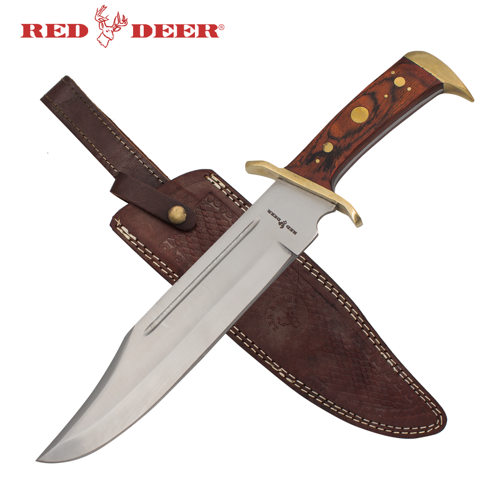 S127 16.5 in Red Deer Hunting Knife with Brown Leather Sheath-img-0