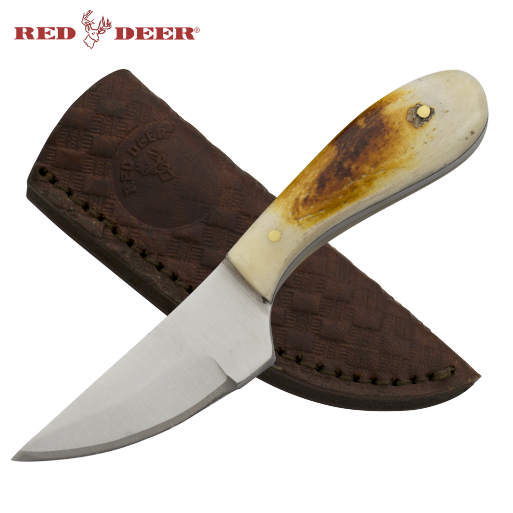 4 3/4in Red Deer Hunting Neck Knife with Burnt Bone Handle, , Panther Trading Company- Panther Wholesale