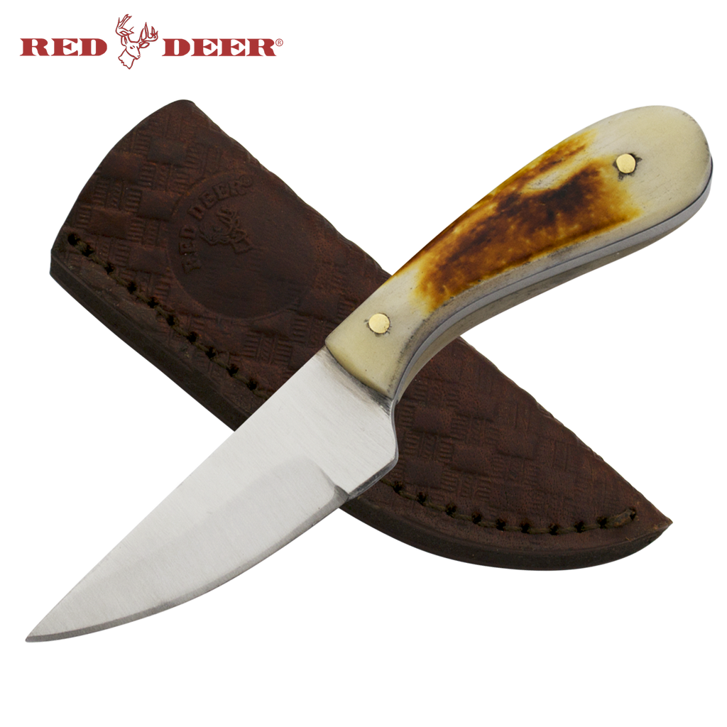 4 1/2in Red Deer Hunting Neck Knife with Burnt Bone Handle, , Panther Trading Company- Panther Wholesale