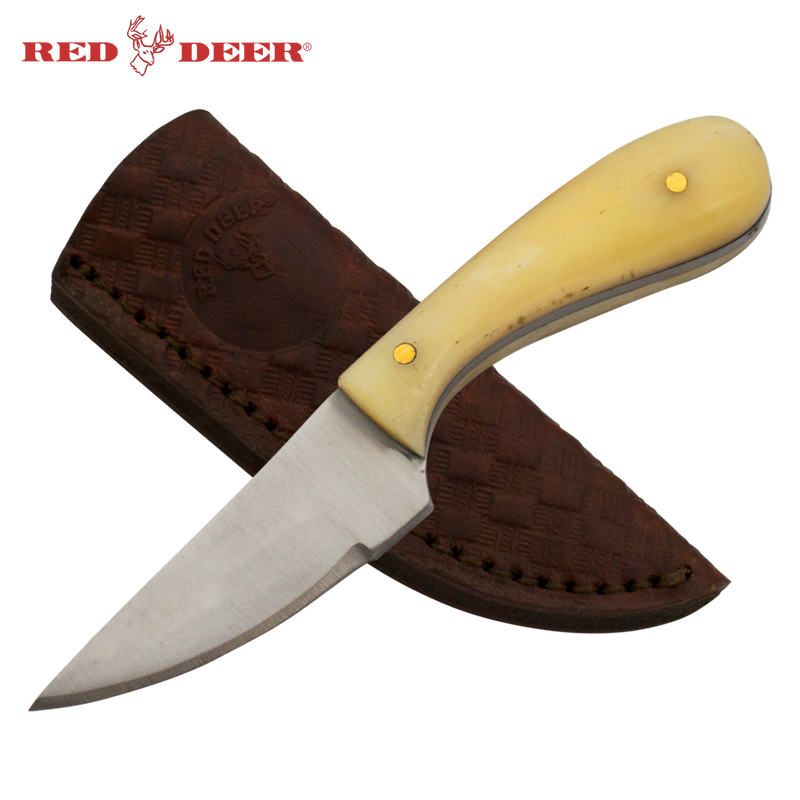 4 1/2in Red Deer Hunting Neck Knife with Bone Handle, , Panther Trading Company- Panther Wholesale