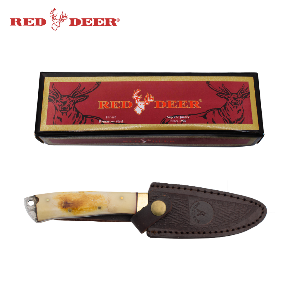 9 Inch Red Deer Real Damascus Genuine Animal Bone Handle Hunting Knife, , Panther Trading Company- Panther Wholesale