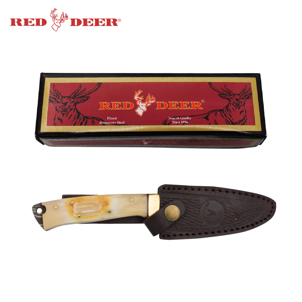 9 Inch Red Deer Real Damascus Burnt Animal Bone Etch Grip Handle Hunting Knife, , Panther Trading Company- Panther Wholesale