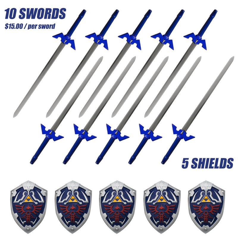 A Case of Blue and Gold Fantasy Gamer Swords with Scabbard (10 Swords)