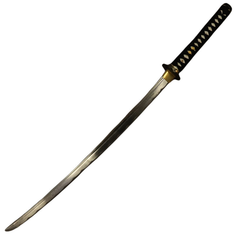 Steel Battle Ready Katana Silver Blade - Black / White (MSRP: $125) - Free Stand