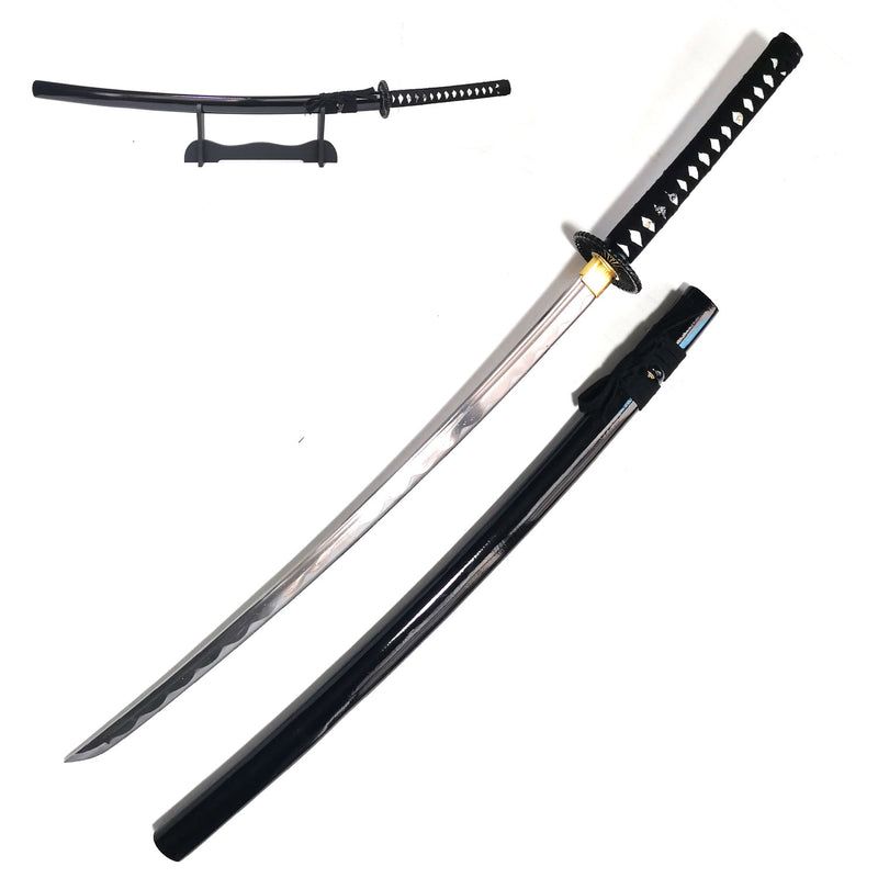 Steel Battle Ready Katana Silver Blade - Black (MSRP: $125) - Free Stand