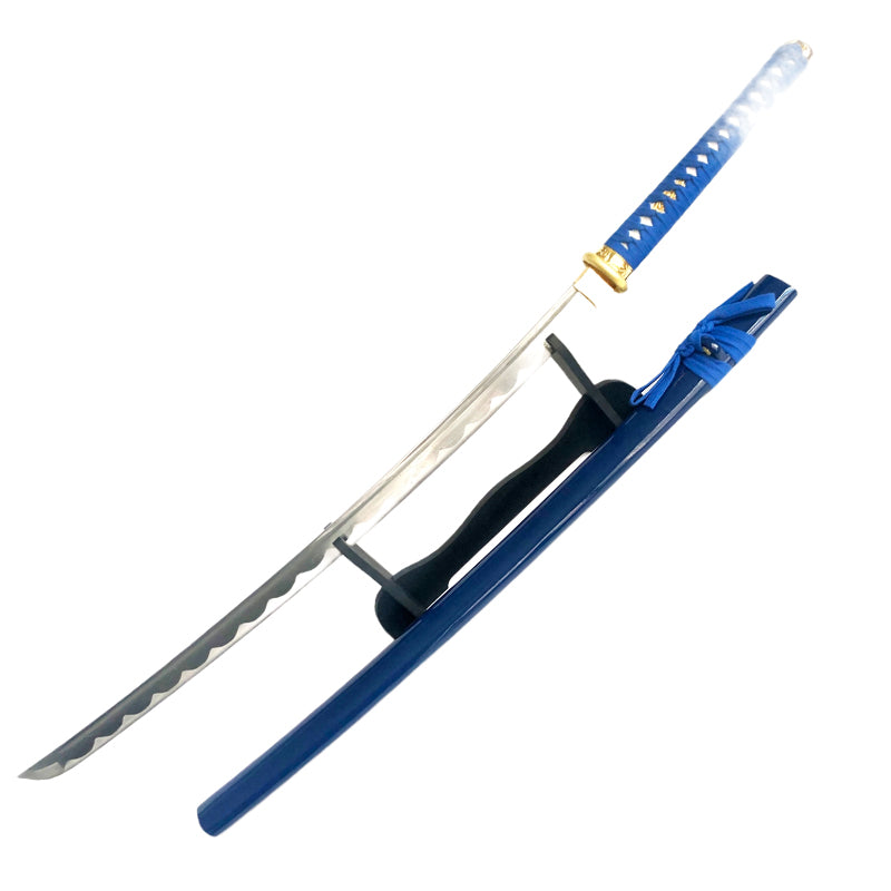 Steel Battle Ready Katana Silver Blade - Blue / Gold (MSRP: $125) - Free Stand