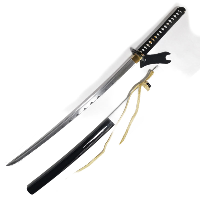 Steel Battle Ready Katana Silver Blade - Black / White (MSRP: $125) - Free Stand