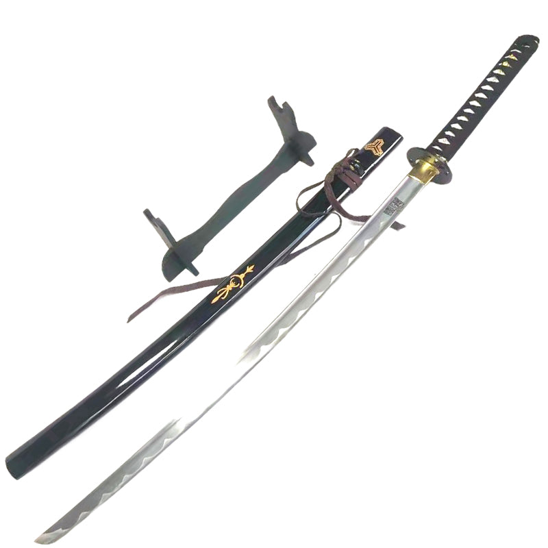 Steel Battle Ready Katana Silver Blade - Black Symbols (MSRP: $125) - Free Stand