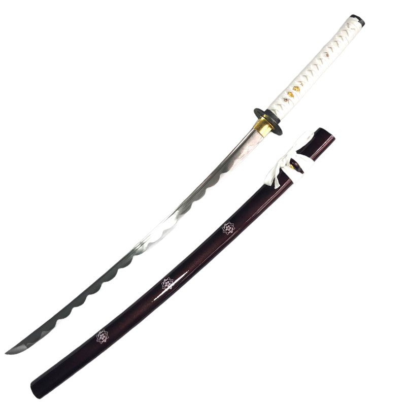 Steel Battle Ready Katana Silver Blade - Brown Maroon (MSRP: $125) - Free Stand