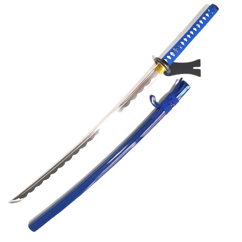 Steel Battle Ready Katana Silver Blade - Blue Mirror Guard (MSRP: $125) - Free Stand