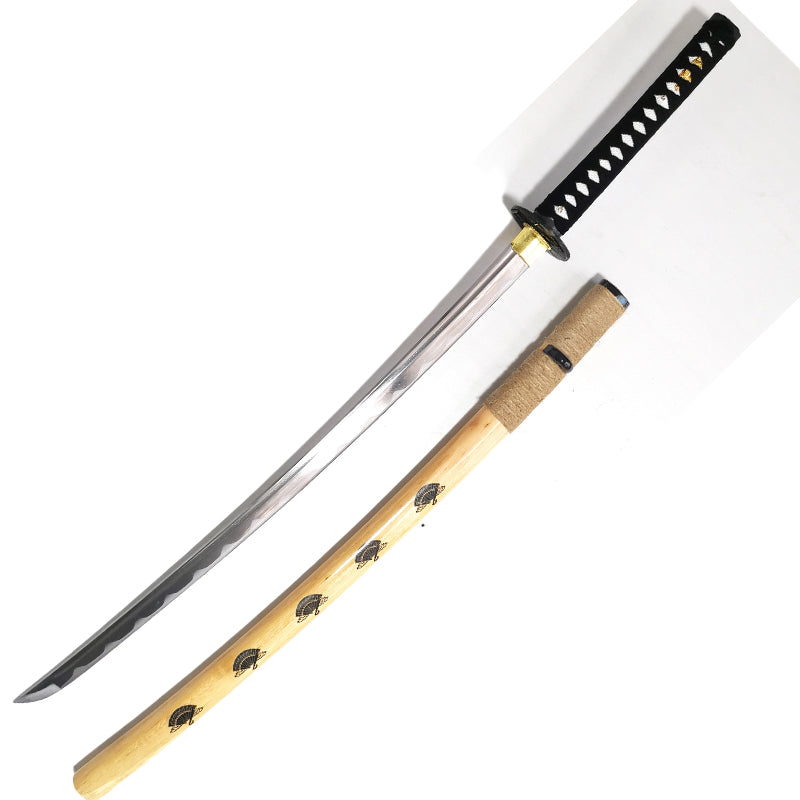 Steel Battle Ready Katana Silver Blade - Brown Symbols (MSRP: $125) - Free Stand