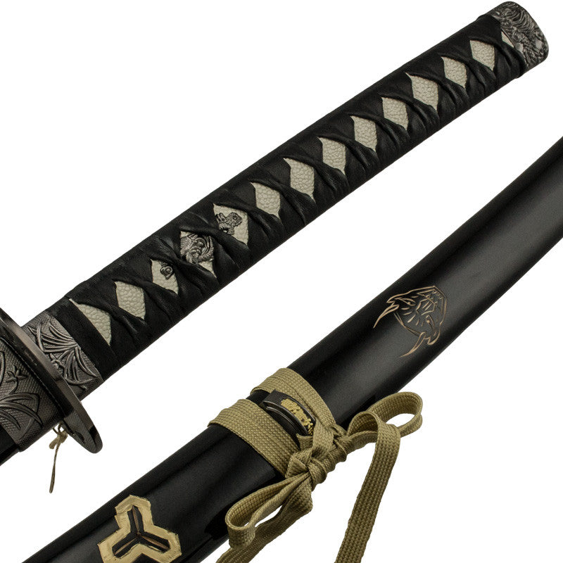 Black and Silver Katana Sword with Scabbard, , Panther Trading Company- Panther Wholesale