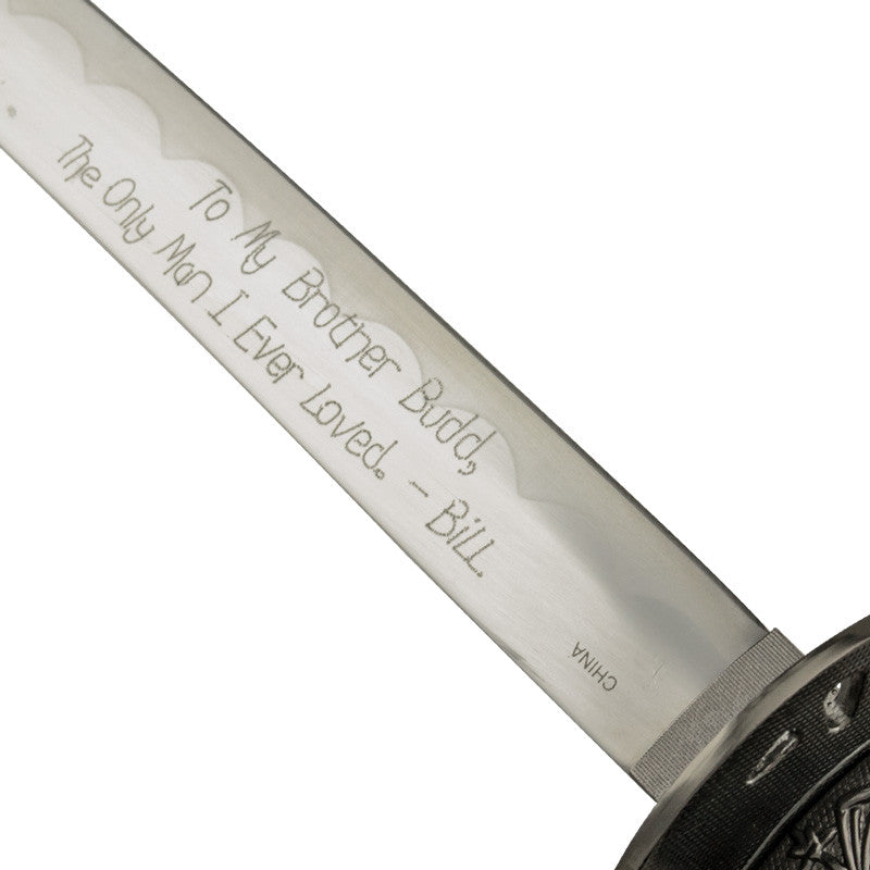 Black, Silver, and Gold Katana Sword with Chinese Writing and Scabbard, , Panther Trading Company- Panther Wholesale
