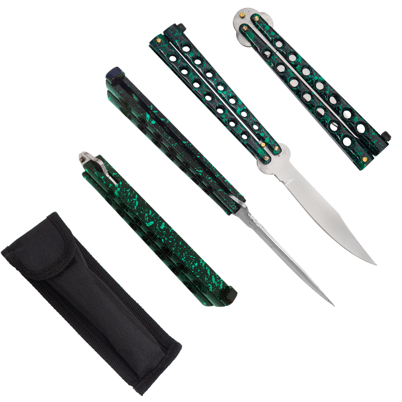Heavy Duty Green Splatter Drop Point Dual Flip side folding knife