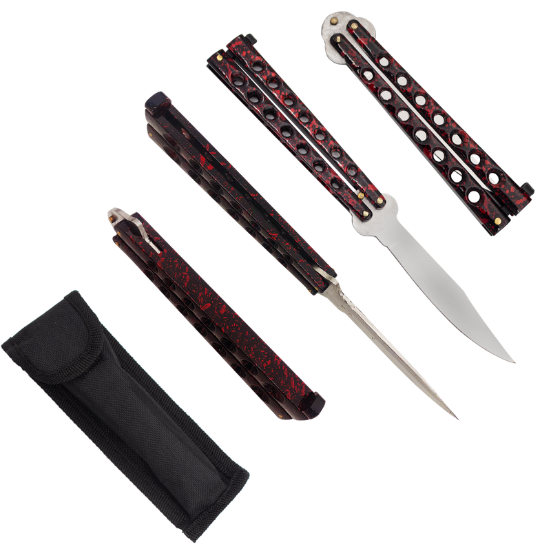 Heavy Duty Red Splatter Drop Point Dual Flip side folding knife