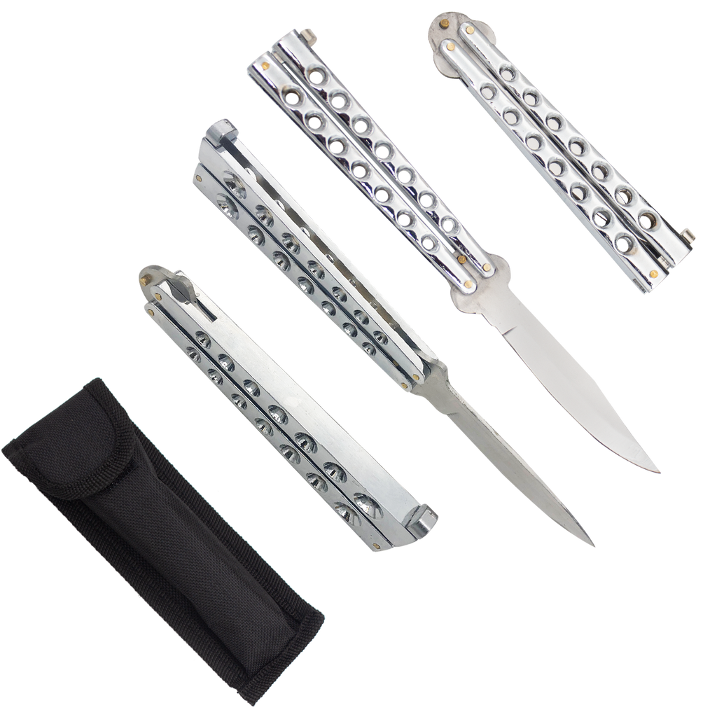 Heavy Duty Silver Drop Point Dual Flip side folding knife