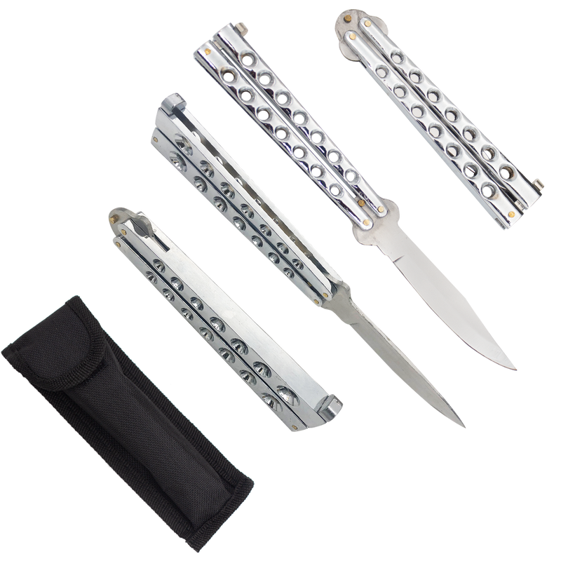 Heavy Duty Silver Drop Point Dual Flip side folding knife