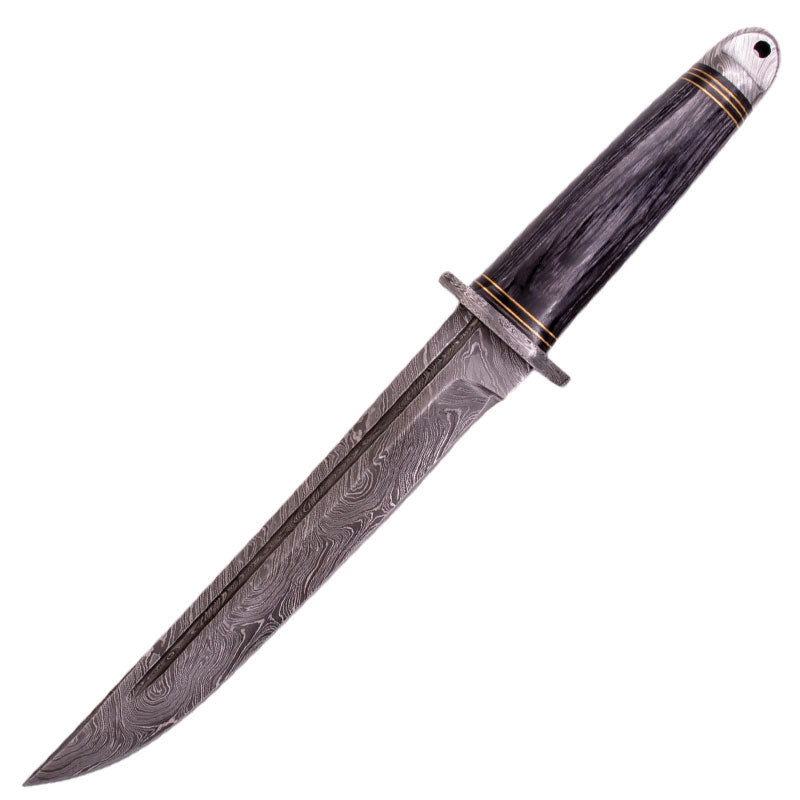 DAMASCUS HUNTING KNIFE W CASE BLACK PAKKA WOOD