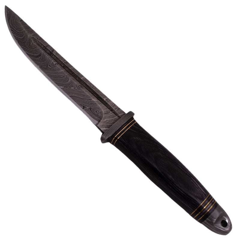 DAMASCUS HUNTING KNIFE W CASE BLACK PAKKA WOOD