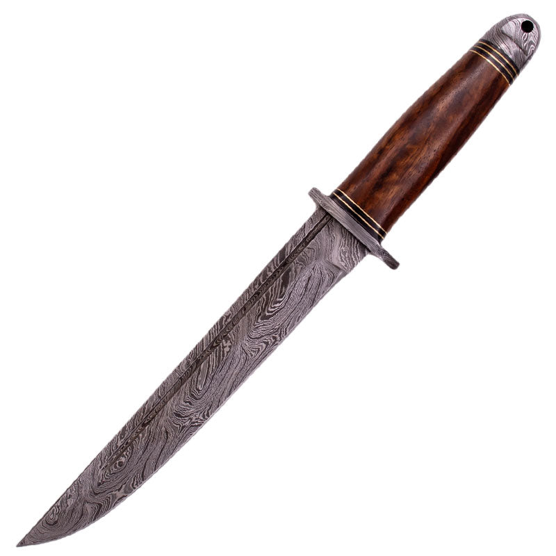 DAMASCUS HUNTING KNIFE W CASE PAKKA WOOD