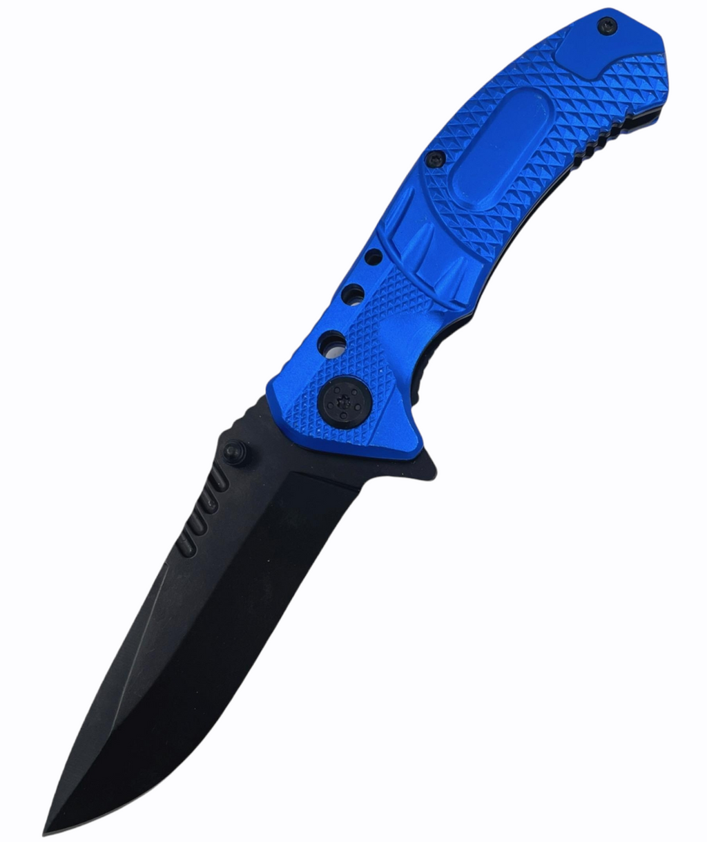 8 Inch Spring Assisted TechTact Knife DP Blade - blue