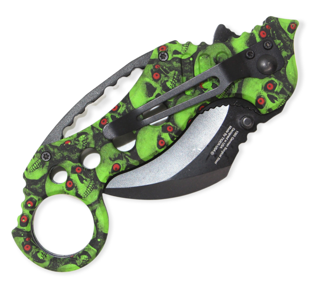 Tiger-USA Spring Assisted Knife -Green Skull Cammo